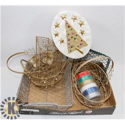 FLAT OF METAL GIFT BASKETS AND RIBBON