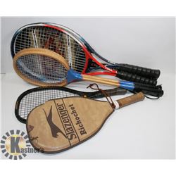 LOT OF RACKETS 2 BADMINTON, 2 SQUASH, 3 TENNIS