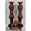 Image 1 : SET OF 2 INDONESIAN WOOD CANDLESTICKS, PLUMWOOD