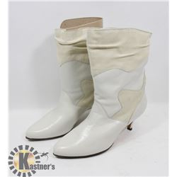 WHITE LEATHER BOOTS SZ 6