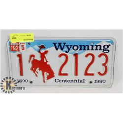 WYOMING CENTENNIAL LICENSE PLATE