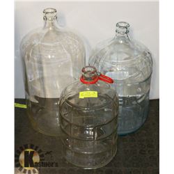 LOT OF 3 WINE MAKING CARBOYS WITH BOTTLE CORKER