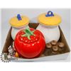 Image 1 : BOX W/ 3 COOKIE JARS AND MORE.