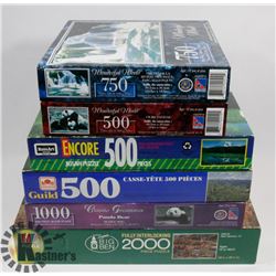 BOX W/ 6 SETS OF UNOPENED PUZZLES: 2000 PCS ETC.