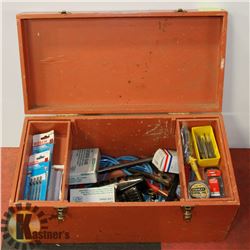 WOODEN TOOL BOX WITH CONTENTS