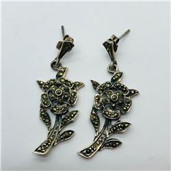 SILVER MARCASITE ANTIQUE DESIGN EARRINGS