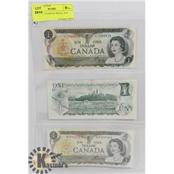 LOT OF 3 CANADA $1 BILLS, 1973