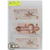 Image 1 : LOT OF 3 CANADA $2 BILLS, 1986