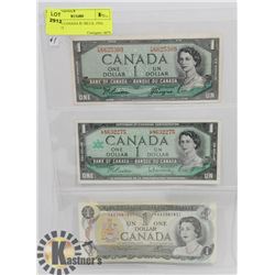 LOT OF 3 CANADA $1 BILLS, 1954, 1967, 1973