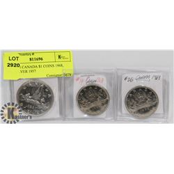 LOT OF 3 CANADA $1 COINS 1968, 1969, SILVER 1957