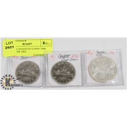 LOT OF 3 CANADA $1 COINS 1968, 1969, SILVER 1962