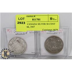 LOT OF 2 CANADA SILVER 50 CENT COINS 1946, 1947