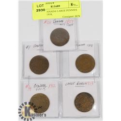 LOT OF 5 CANADA LARGE PENNIES 1859, 1917, 1918,