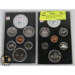 LOT OF 2 INCOMPLETE CANADA COINS SETS, 1975, 1978