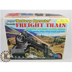 VINTAGE BATTERY OPERATED FREIGHT TRAIN SET, OVER 9