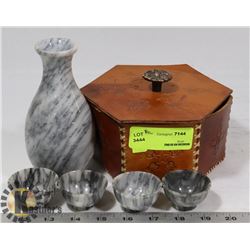 MARBLE MINI DRINK SET IN LEATHER HEXAGON TRINKET