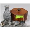 Image 1 : MARBLE MINI DRINK SET IN LEATHER HEXAGON TRINKET