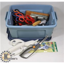 SMALL TOTE OF SCISSORS AND MORE