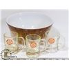 Image 1 : PYREX BOWL WITH 3 A&W COLLECTIBLE MUGS.