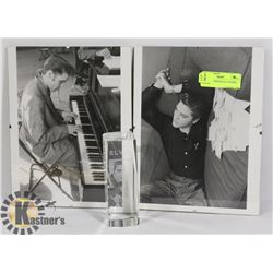 ELVIS PAPERWEIGHT & 2 FRAMED PHOTOS.