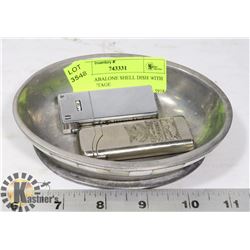 SILVER ABALONE SHELL DISH WITH TWO VINTAGE