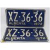 Image 1 : MATCHING PAIR ALBERTA 1972 LICENSE
