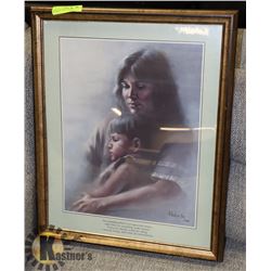 FRAMED & SIGNED PRINT OF MOTHER & CHILD - 22"L X