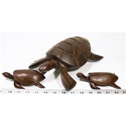 SET OF 3 WOOD TURTLES, "MAMA & 2 BABIES"