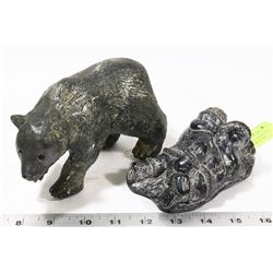 2 WOLF ORIGINAL SOAPSTONE SCULPTURES SIGNED BY