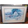 Image 1 : FRAMED MATTED CABIN IN THE WOODS PICTURE.