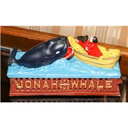 VINTAGE CAST IRON MECHANICAL WHALE COIN BANK.