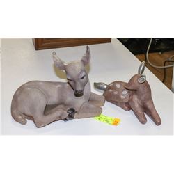 SET OF 2 CERAMIC DEER FIGURINES - 10" L X 6"W &