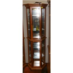 LIGHTED CURIO DISPLAY CABINET,  21 X 15 X 71