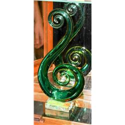 GREEN SWIRL ART GLASS FIGURE, 10" TALL