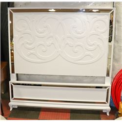 WHITE AND MIRRORED HEAD BOARD AND FOOTBOARD