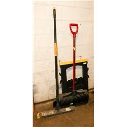 FOLDING SAW HORSE SOLD WITH PUSH BROOM, SNOW