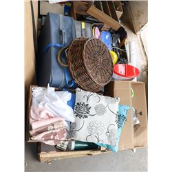 PALLET OF ESTATE ITEMS INCL CANDLES, SUITCASES,
