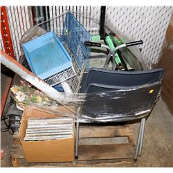 PALLET OF UNCLAIMED MERCHANDISE INCL RECORDS