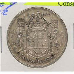 KEY DATE 1939 GEORGE VI 50 CENT