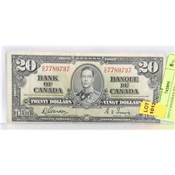 1937 CANADIAN $20 BILL.