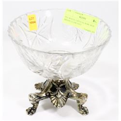 PINWHEEL CRYSTAL BOWL WITH BRASS CLAW FEET