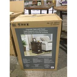 Wooden Chairside Table w/ Power