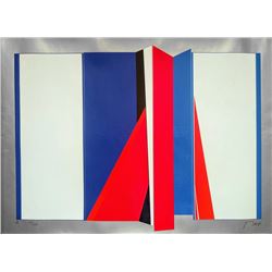 Jean Baeir, Red and Blue Origami, Serigraph on Foil
