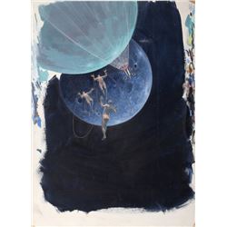 O'Brien, Men on the Moon, Gouache Illustration Painting
