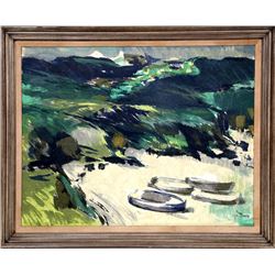 Jos Rovers, Seascape with Boats, Oil Painting