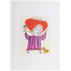 Image 1 : Judith Bledsoe, Petite Portrait - Big Red Hat, Lithograph and dedicated to Laurent Marcel Salinas