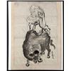 Image 1 : Unknown Artist: Wise Man on Bull, Watercolor and Ink Drawing