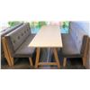 Image 1 : Rectangular Wooden Table (87x29.5")  w/ 2 Upholstered Bench Seats (26"x70")