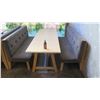 Image 2 : Rectangular Wooden Table (87x29.5")  w/ 2 Upholstered Bench Seats (26"x70")