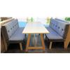 Image 1 : Rectangular Wooden Table (87x29.5")  w/ 2 Upholstered Bench Seats (26"x70")